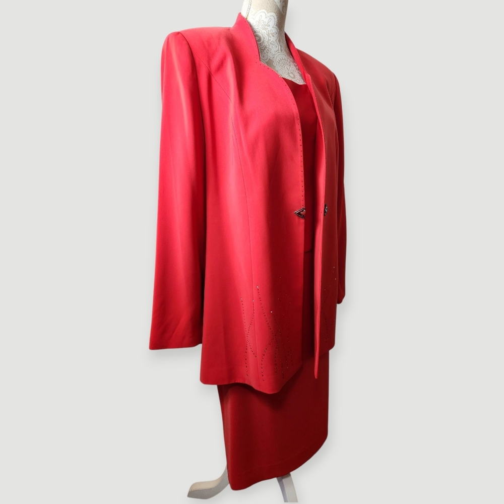 Vintage 90's Night Studio New York Elegant Holiday Red Skirt Set Size 16